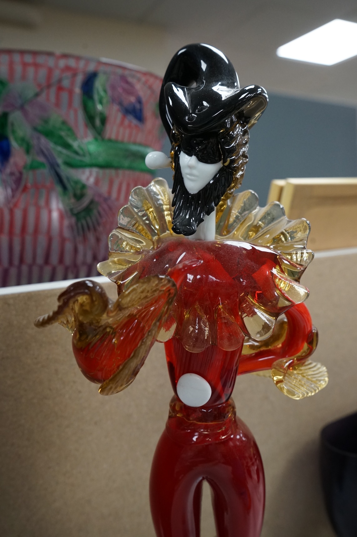 A large Murano coloured glass 'Masquerade' figure H49 and a similar female dancer H43, female signed G Toffolo, 46cm